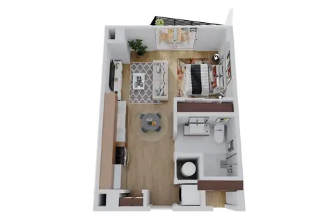 Floor plan S1, Studio · 1 bath · 596 sf