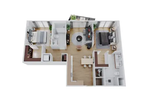 Floor plan B1, 2 beds · 2 baths · 1,044 sf