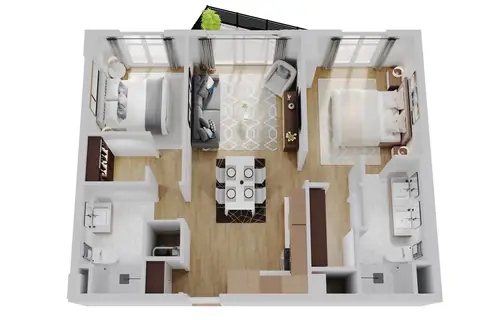 Floor plan B2, 2 beds · 2 baths · 1,052 sf
