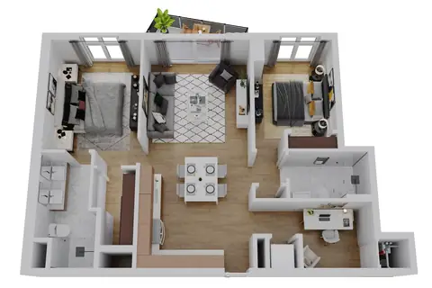 Floor plan B4, 2 beds · 2 baths · 1,107 sf