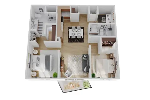 Floor plan B5, 2 beds · 2 baths · 1,121 sf