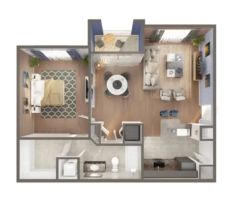 Floor plan A1, 1 bed · 1 bath · 733 sf