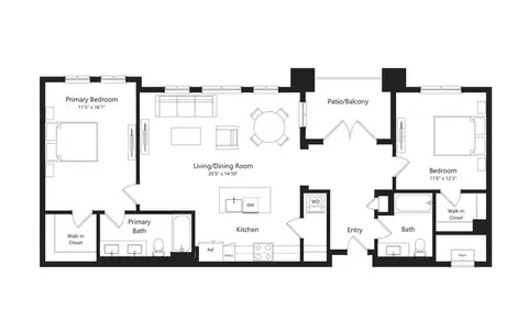 Floor plan P, 2 beds · 2 baths · 1,248 sf