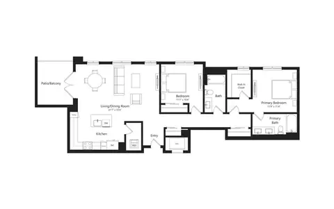 Floor plan Q, 2 beds · 2 baths · 1,290 sf