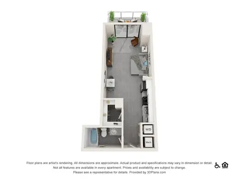 Floor plan Studio A, Studio · 1 bath · 538 sf