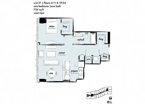 Floor plan Studio B, Studio · 1 bath