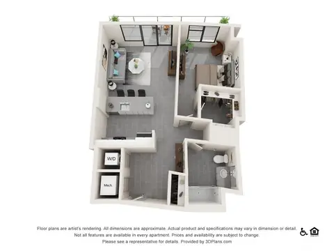 Floor plan One Bedroom C, 1 bed · 1 bath · 767 sf