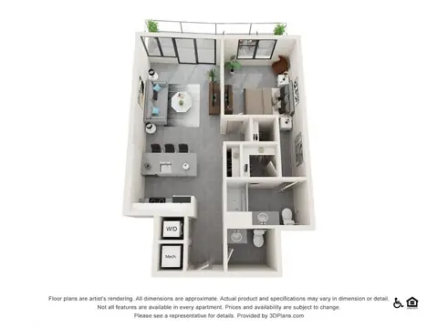 Floor plan One Bedroom G, 1 bed · 1.5 baths · 808 sf