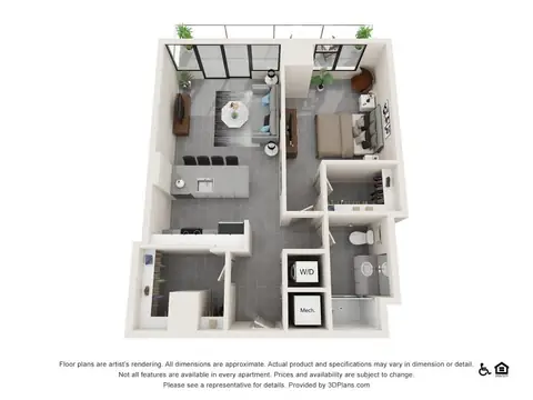 Floor plan One Bedroom H, 1 bed · 1 bath · 811 sf