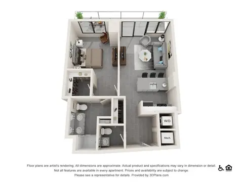 Floor plan One Bedroom D, 1 bed · 1.5 baths
