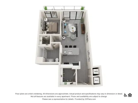 Floor plan One Bedroom E, 1 bed · 1 bath