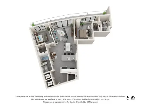 Floor plan Two Bedroom A, 2 beds · 2 baths · 1,029 sf