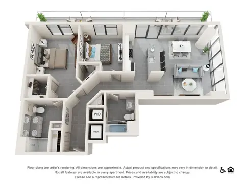 Floor plan Two Bedroom B, 2 beds · 2 baths · 1,172 sf