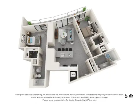 Floor plan Two Bedroom C, 2 beds · 2 baths · 1,173 sf
