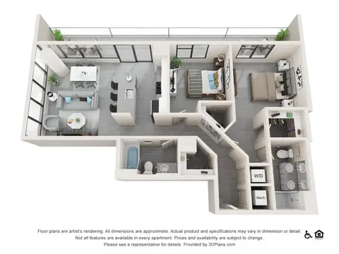 Floor plan Two Bedroom D, 2 beds · 2 baths · 1,177 sf