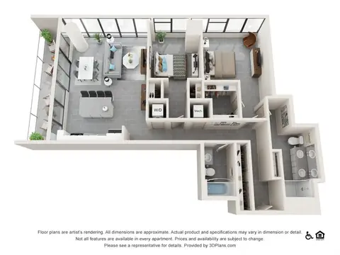 Floor plan Two Bedroom F, 2 beds · 2 baths