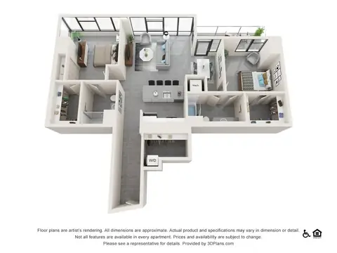 Floor plan Two Bedroom H, 2 beds · 2 baths