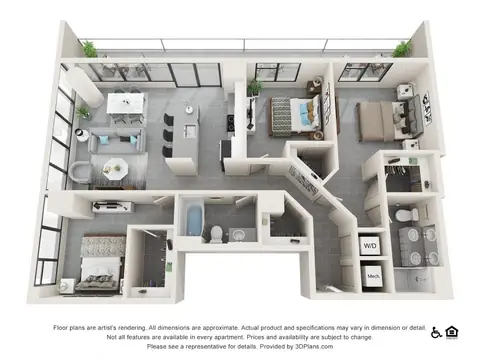Floor plan Three Bedroom A, 3 beds · 2 baths