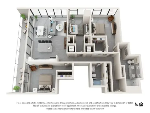 Floor plan Three Bedroom B, 3 beds · 2 baths