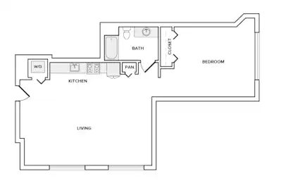 Floor plan A3, 1 bed · 1 bath · 652 sf