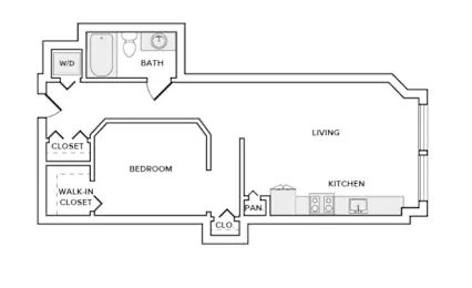 Floor plan A4, 1 bed · 1 bath · 655 sf