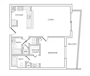 Floor plan A12, 1 bed · 1 bath · 805 sf