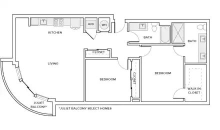 Floor plan B6, 2 beds · 2 baths · 1,122 sf