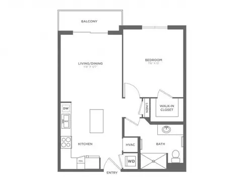 Floor plan Dali, 1 bed · 1 bath · 660 sf