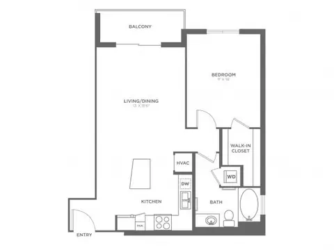 Floor plan Adams, 1 bed · 1 bath