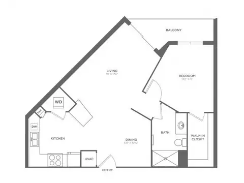 Floor plan Monet, 1 bed · 1 bath