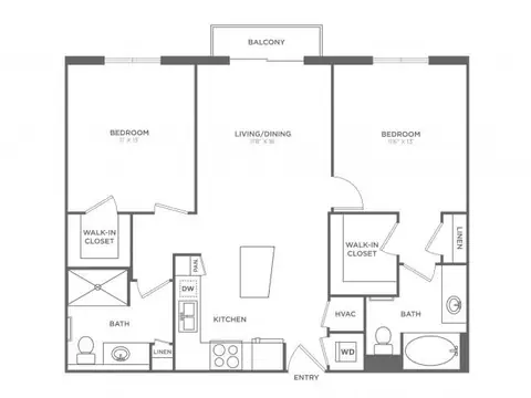 Floor plan Picasso, 2 beds · 2 baths · 989 sf