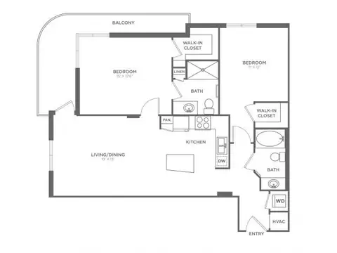 Floor plan Modell, 2 beds · 2 baths · 1,102 sf