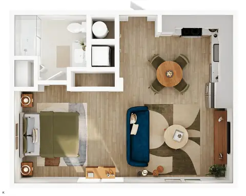 Floor plan K, Studio · 1 bath · 588 sf