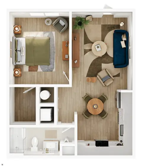 Floor plan N, 1 bed · 1 bath · 700 sf