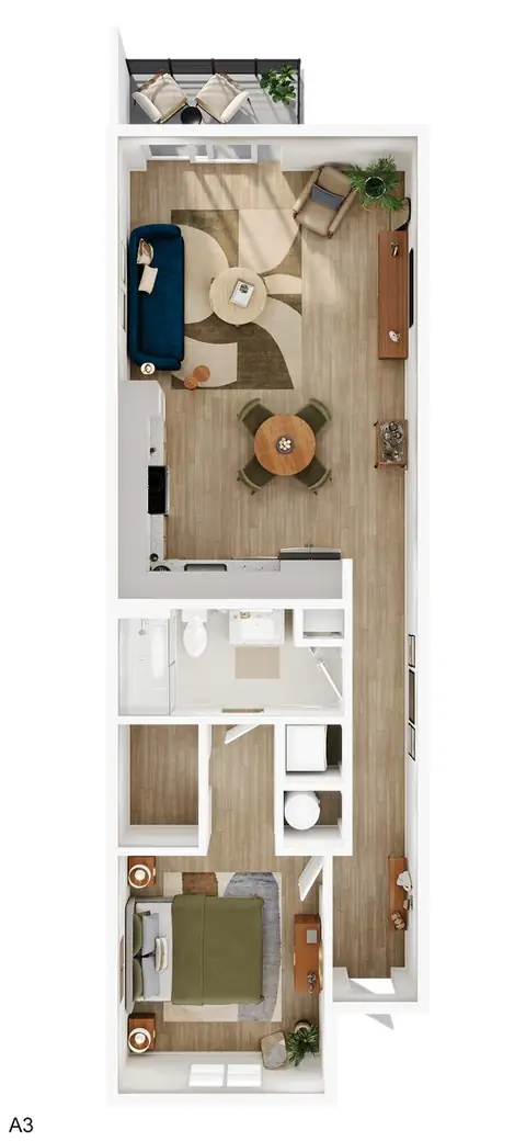 Floor plan A3, 1 bed · 1 bath · 788 sf