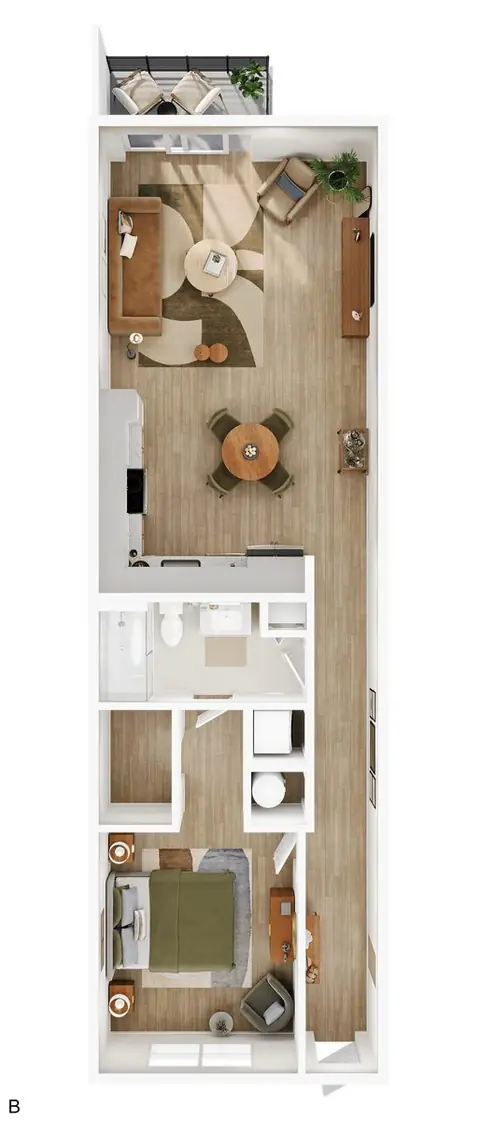 Floor plan B1, 1 bed · 1 bath · 851 sf