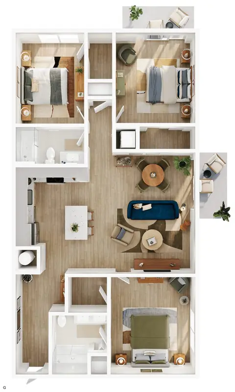 Floor plan G, 3 beds · 2 baths · 1,338 sf