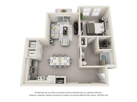 Floor plan A2A, 1 bed · 1 bath · 777 sf