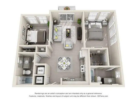 Floor plan B1, 2 beds · 2 baths · 922 sf