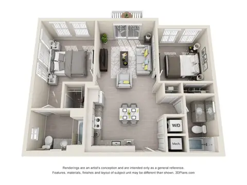 Floor plan B1A, 2 beds · 2 baths · 922 sf