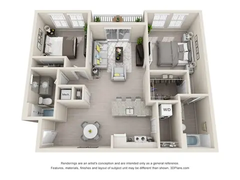 Floor plan B2, 2 beds · 2 baths · 1,030 sf