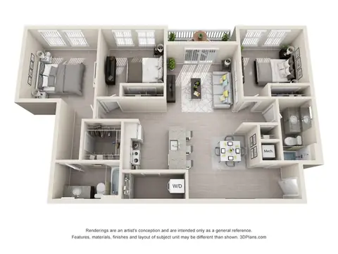 Floor plan C1, 3 beds · 2 baths · 1,283 sf