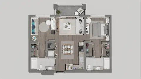 Floor plan B, 2 beds · 2 baths · 870 sf