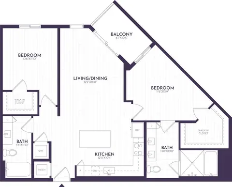 Floor plan 2 Bed/2 Bath-B3, 2 beds · 2 baths · 1,109 sf