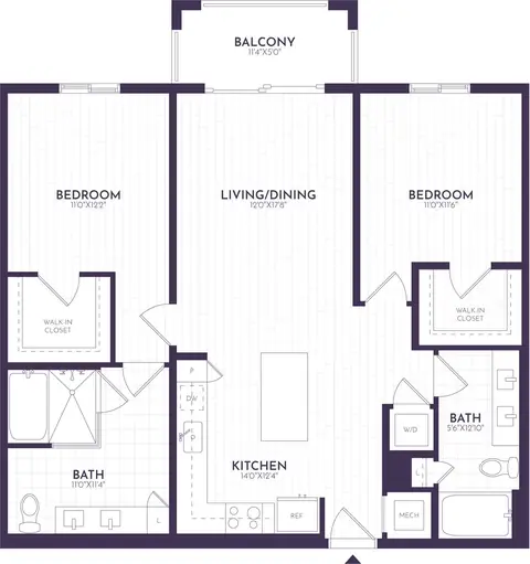 Floor plan 2 Bed/2 Bath-B1, 2 beds · 2 baths · 1,123 sf