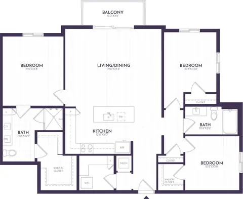 Floor plan 3 Bed/2 Bath-C1, 3 beds · 2 baths · 1,445 sf