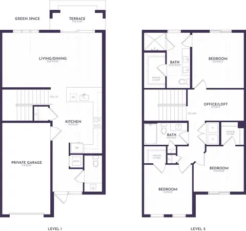 Floor plan 3 Bed/2.5 Bath-TH1, 3 beds · 2.5 baths · 1,651 sf