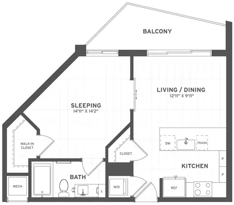 Floor plan Studio-S3, Studio · 1 bath · 598 sf
