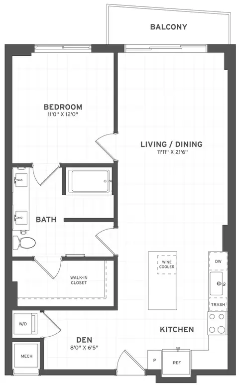 Floor plan 1 Bed/1 Bath Den-A1A, 1 bed · 1 bath · 861 sf