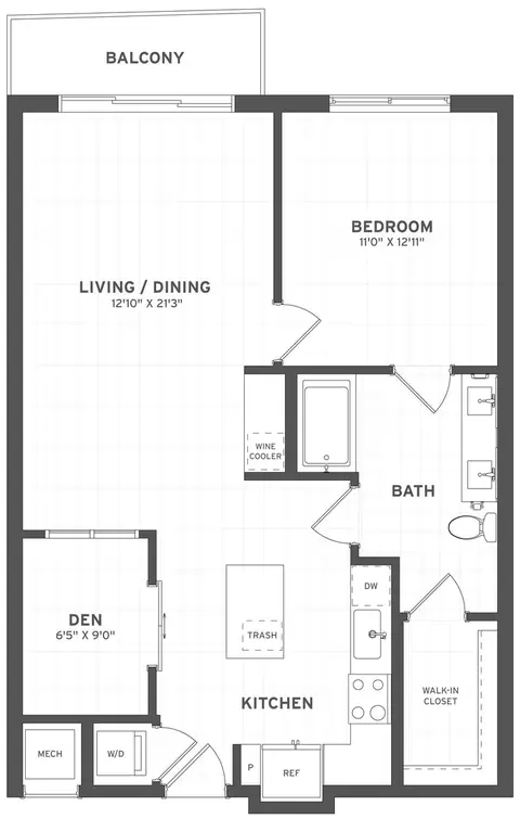 Floor plan 1 Bed/1 Bath Den-A2A, 1 bed · 1 bath